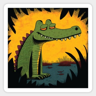 Sly Crocodile Illustration Sticker
